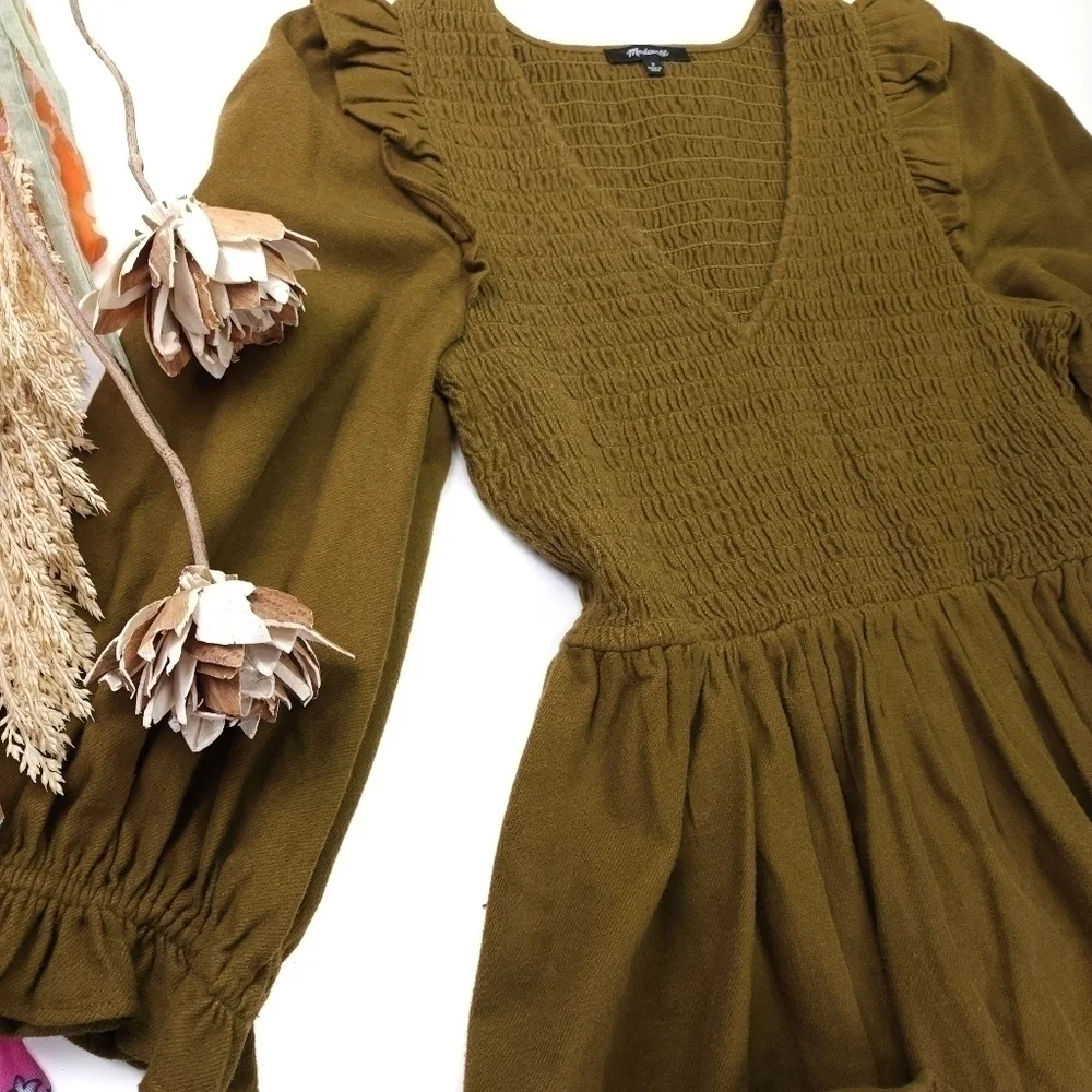 New Madewell Olive Fit Flare Dress Size S - Picture 10 of 11